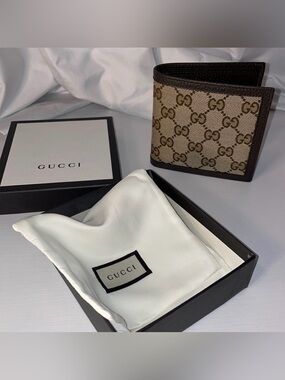 GUCCI Men's GG Guccissima Canvas And Leather Bi-Fold Wallet